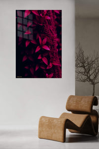 Crimson Botanical Shadows metal wall art displayed in a contemporary living space
