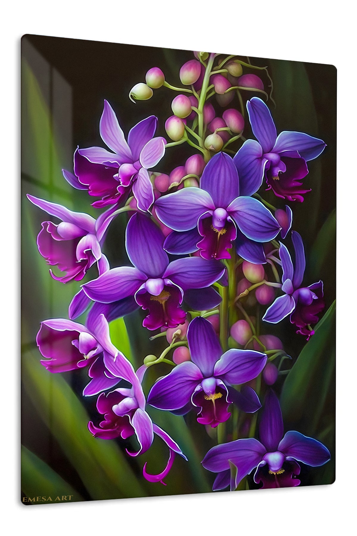 Velvet Violet Orchid Cascade premium metal wall art – front view