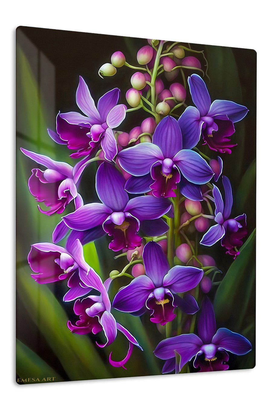 Velvet Violet Orchid Cascade premium metal wall art – front view