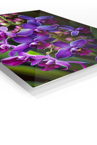 Velvet Violet Orchid Cascade premium metal wall art – angled view