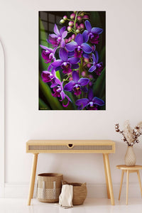 Velvet Violet Orchid Cascade metal wall art displayed in a contemporary living space