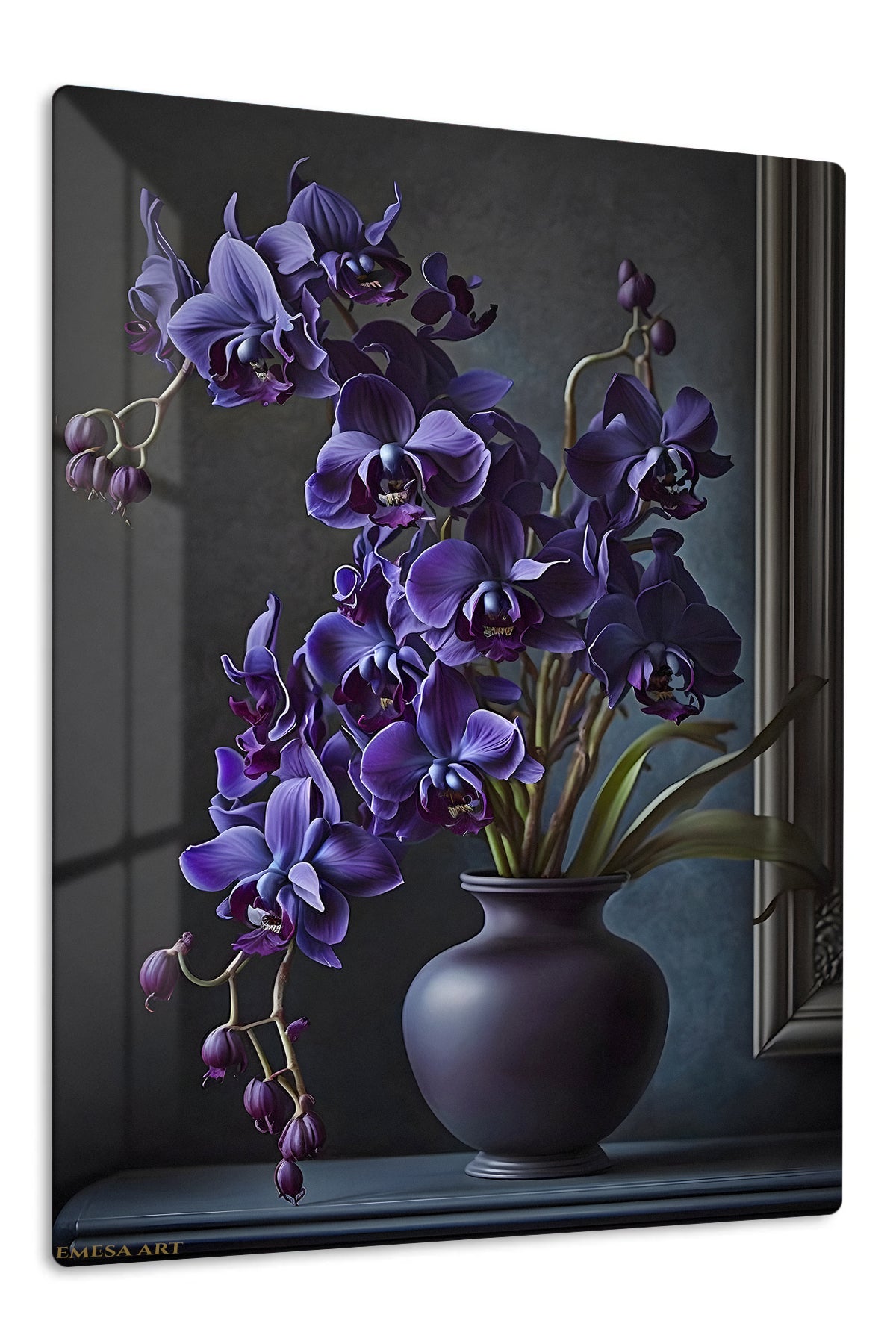 Midnight Violet Orchids premium metal wall art – front view