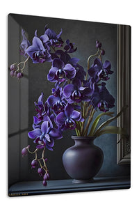 Midnight Violet Orchids premium metal wall art – front view