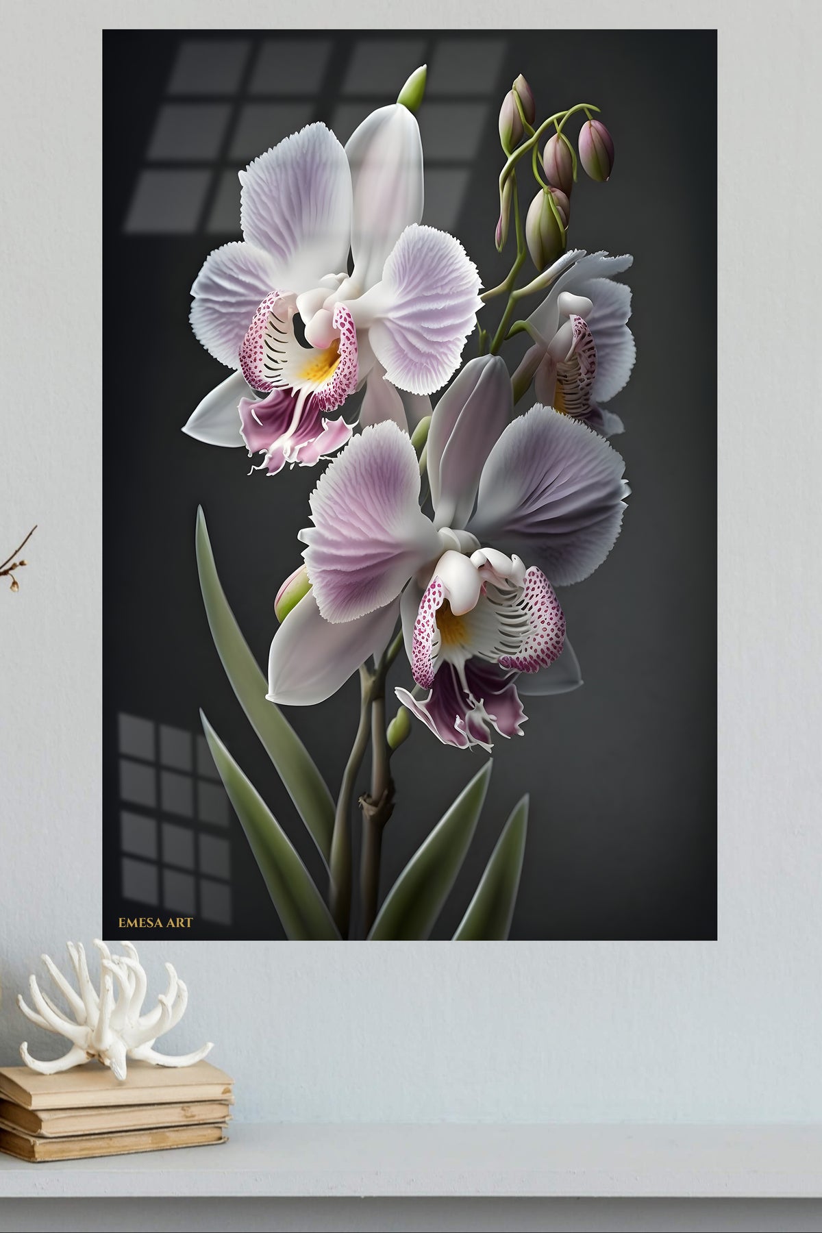 Lavender Orchid Elegance metal wall art displayed in a modern interior
