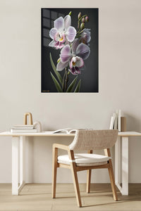 Lavender Orchid Elegance metal wall art displayed in a contemporary living space