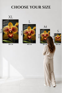 EMESA metal wall art size comparison guide for Golden Orchid Bloom