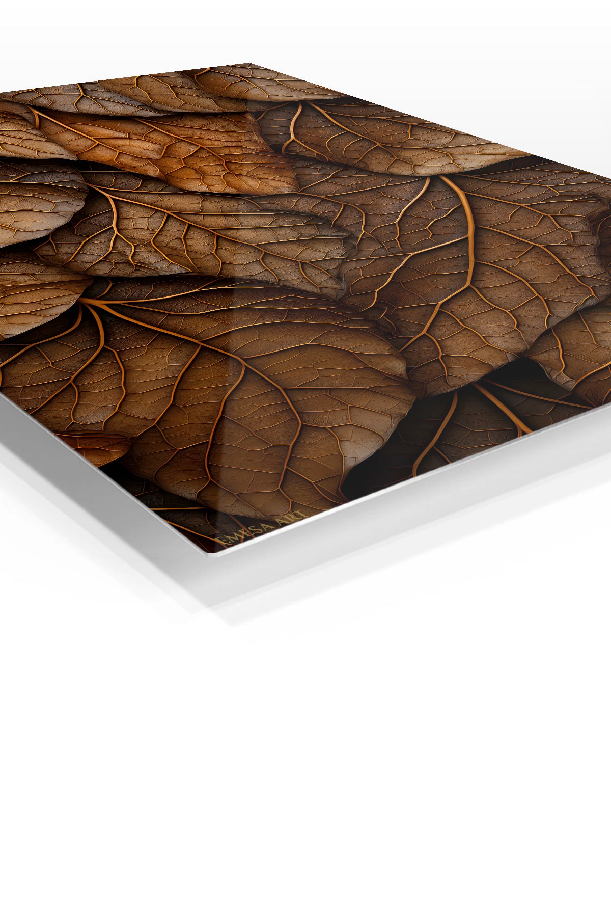 Autumn Leaf Veins premium metal wall art – angled view