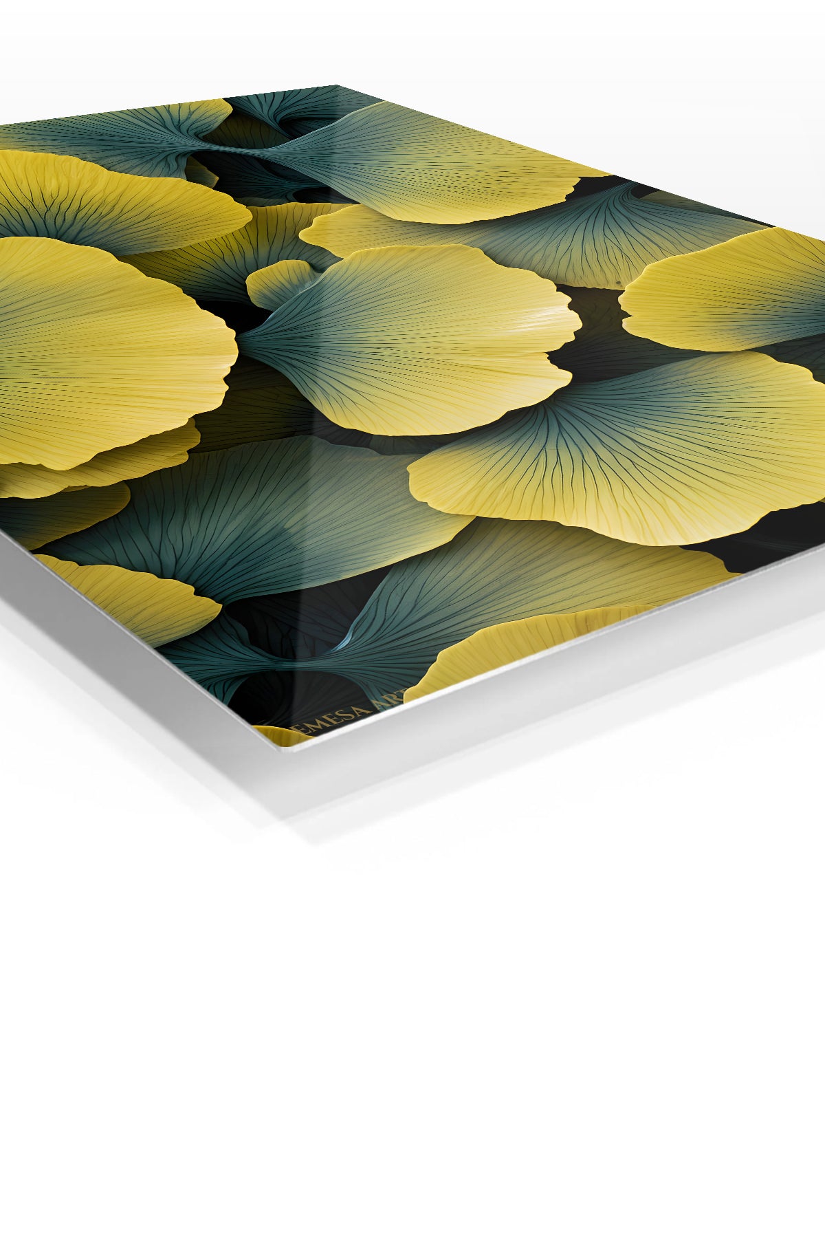 Golden Ginkgo Canopy premium metal wall art – angled view