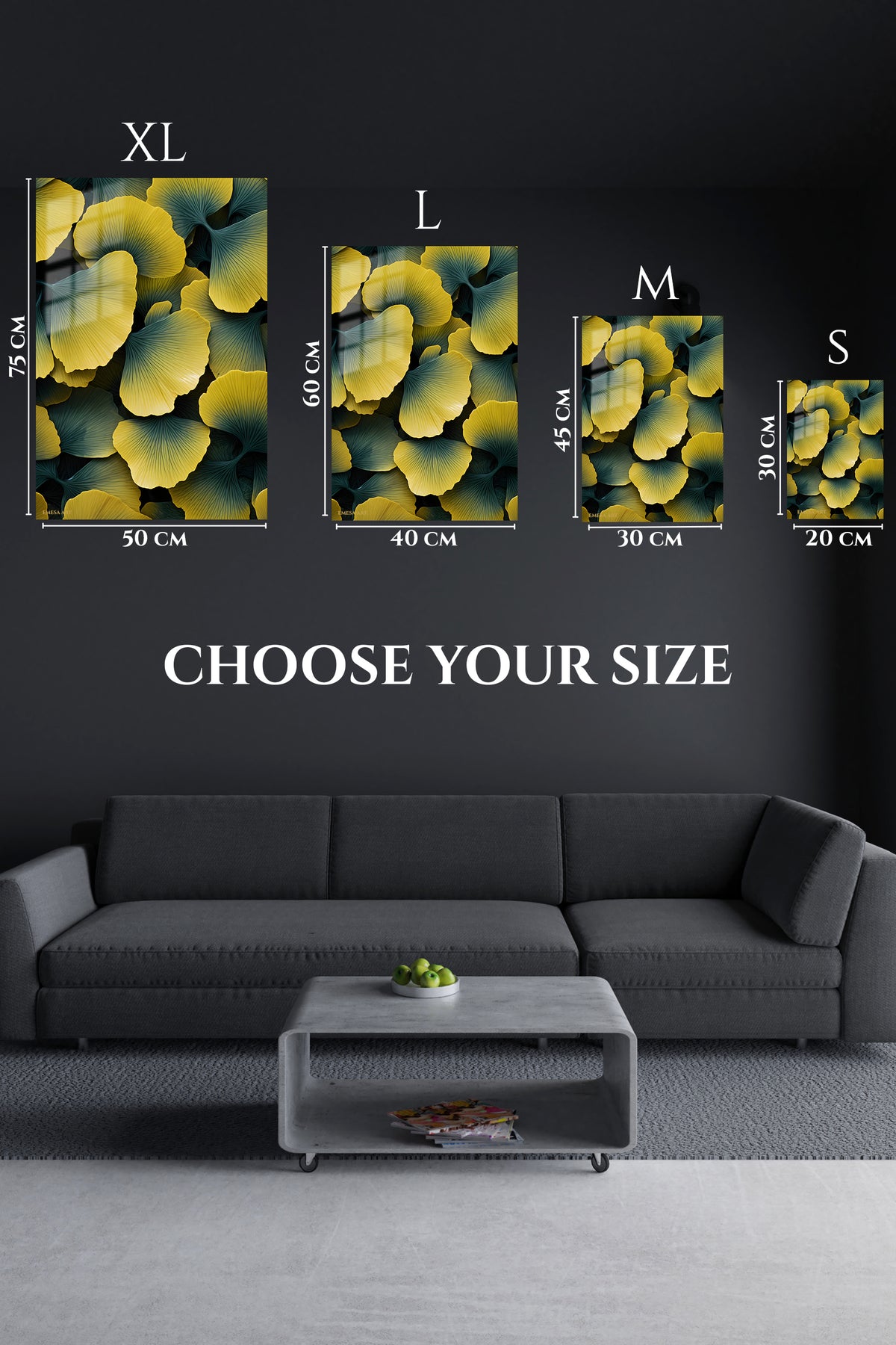 EMESA metal wall art size comparison guide for Golden Ginkgo Canopy
