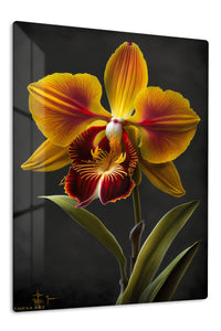 Golden Orchid on Black premium metal wall art – front view
