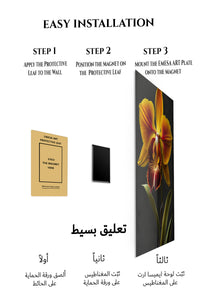 Magnetic mounting installation guide for Golden Orchid on Black metal wall art