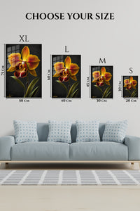 EMESA metal wall art size comparison guide for Golden Orchid on Black