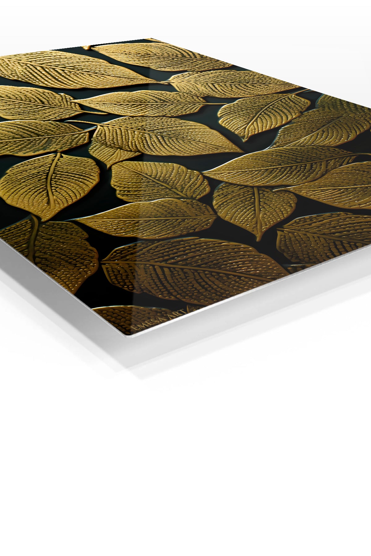 Gilded Leaf Pattern premium metal wall art – angled view