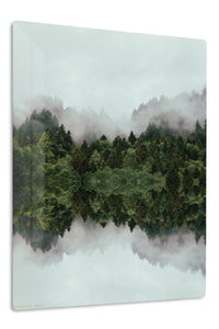 Misty Evergreen Reflection premium metal wall art – front view