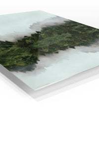 Misty Evergreen Reflection premium metal wall art – angled view