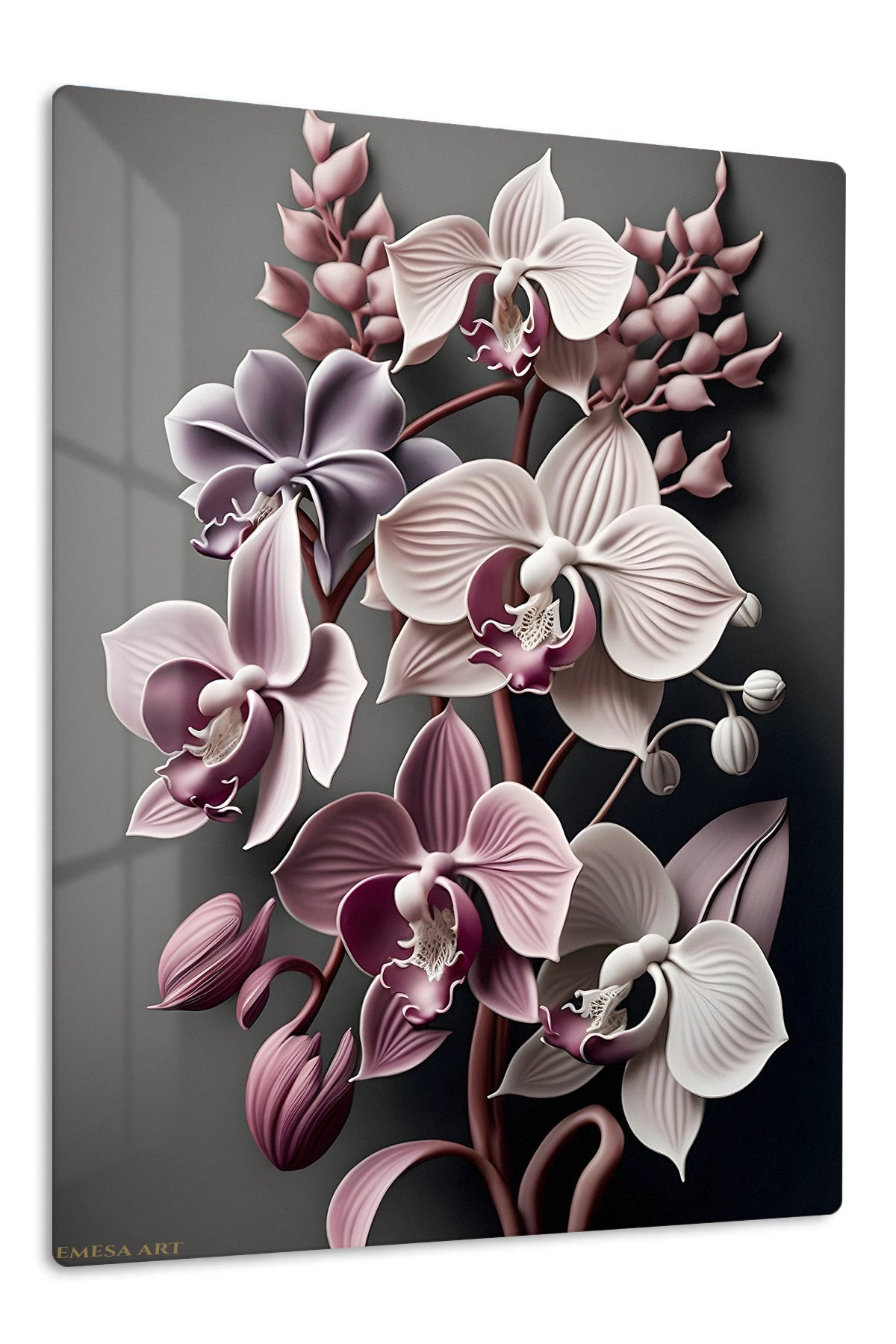 Midnight Orchid Cascade premium metal wall art – front view