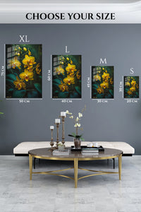 EMESA metal wall art size comparison guide for Golden Orchids in Shadow