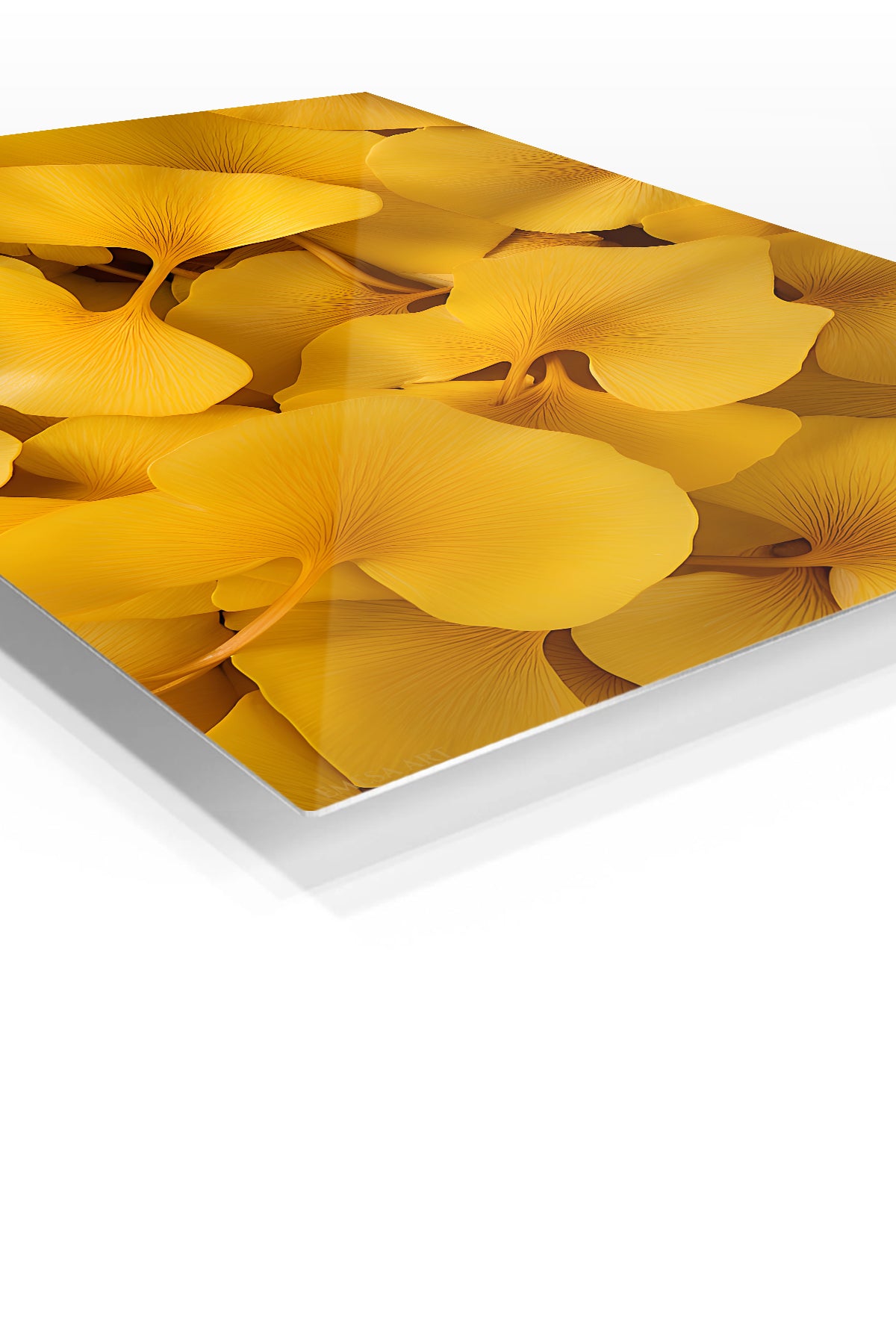 Golden Ginkgo Leaf Canopy premium metal wall art – angled view