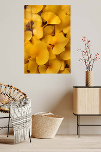 Golden Ginkgo Leaf Canopy metal wall art displayed in a contemporary living space