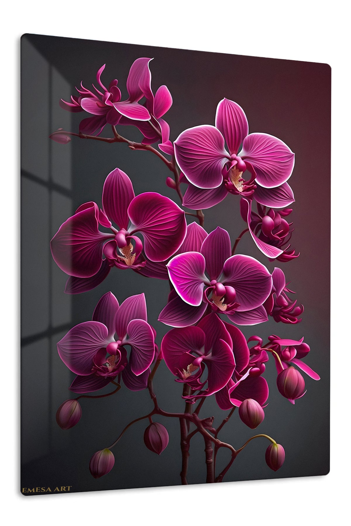 Velvet Magenta Orchids premium metal wall art – front view