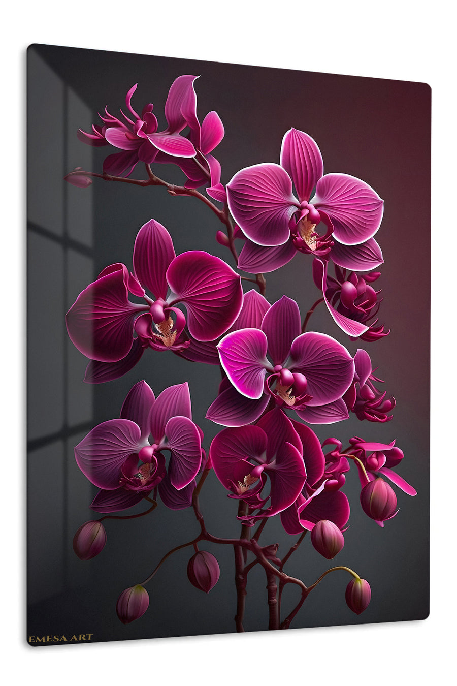 Velvet Magenta Orchids premium metal wall art – front view