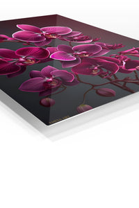 Velvet Magenta Orchids premium metal wall art – angled view