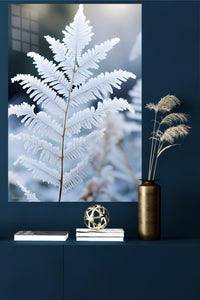Frosted Fern Frond metal wall art displayed in a modern interior