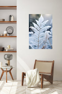 Frosted Fern Frond metal wall art displayed in a contemporary living space