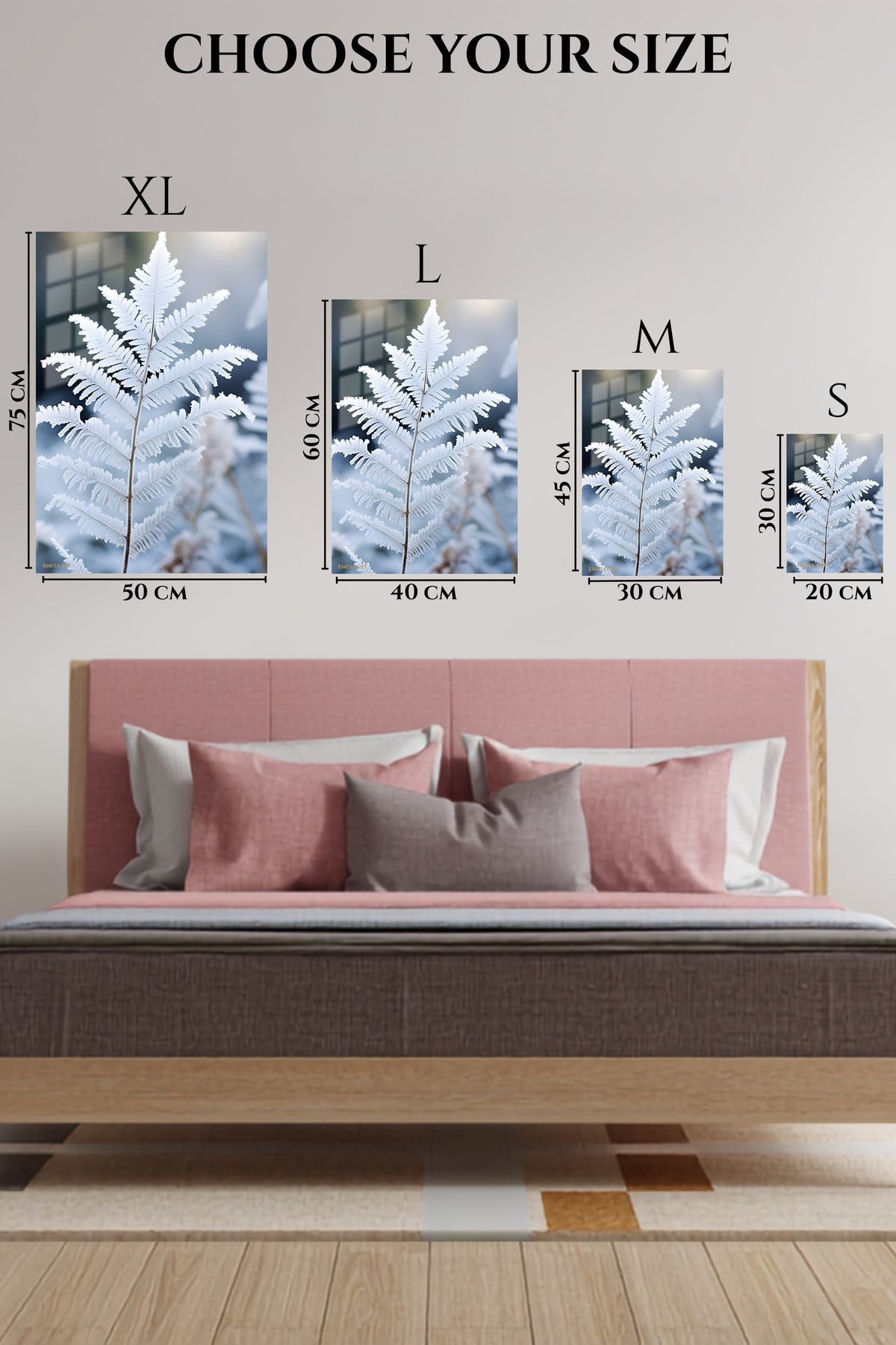 EMESA metal wall art size comparison guide for Frosted Fern Frond