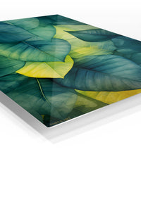 Emerald Canopy Leaves premium metal wall art – angled view