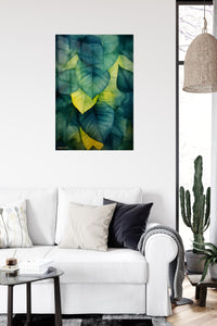 Emerald Canopy Leaves metal wall art displayed in a contemporary living space