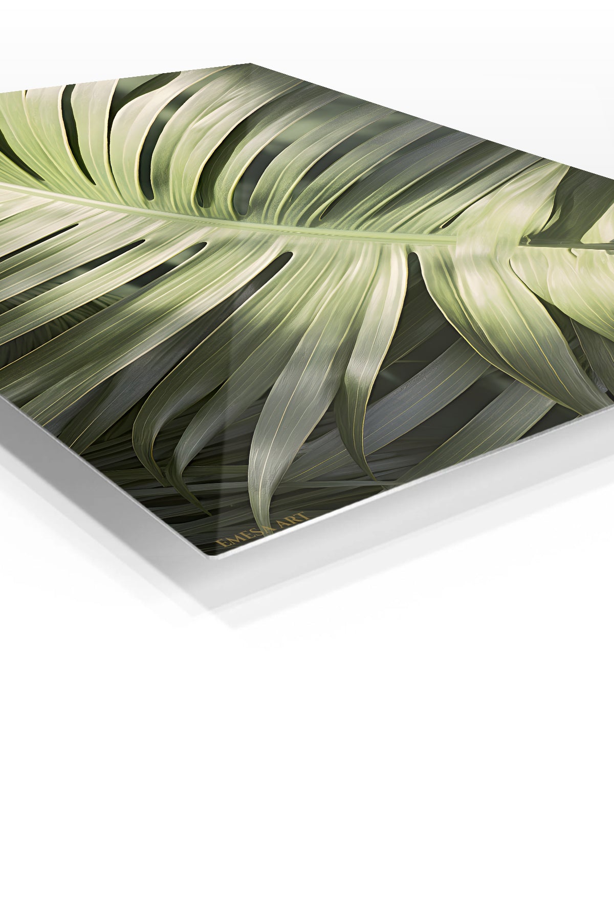 Luminous Tropical Leaf Canopy premium metal wall art – angled view