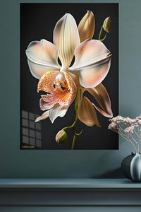 Blush Orchid on Black metal wall art displayed in a modern interior