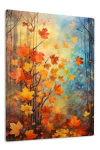 Autumn Leaves in Blue Forest Light premium metal wall art – front view