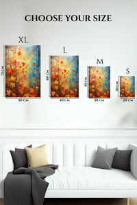 EMESA metal wall art size comparison guide for Autumn Leaves in Blue Forest Light