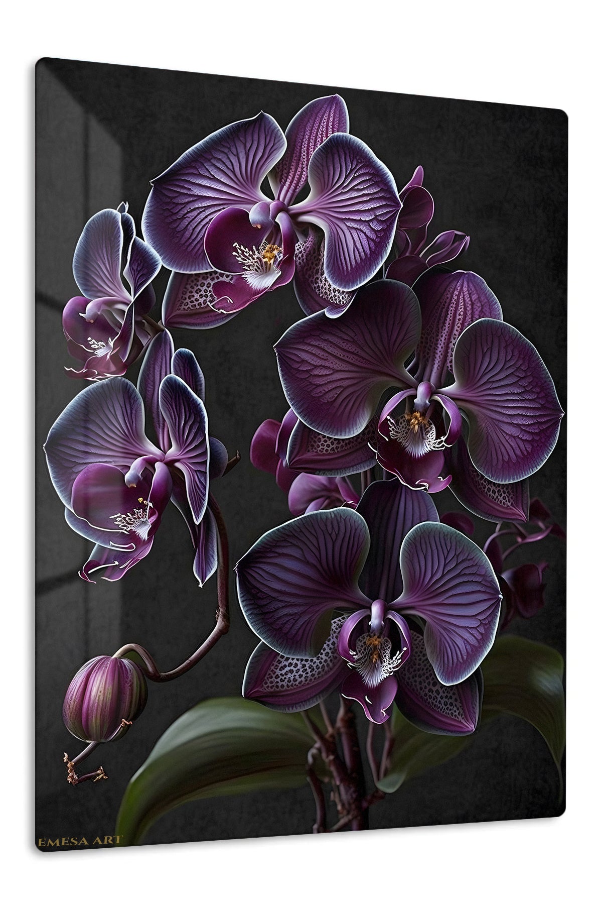 Velvet Purple Orchid Cascade premium metal wall art – front view