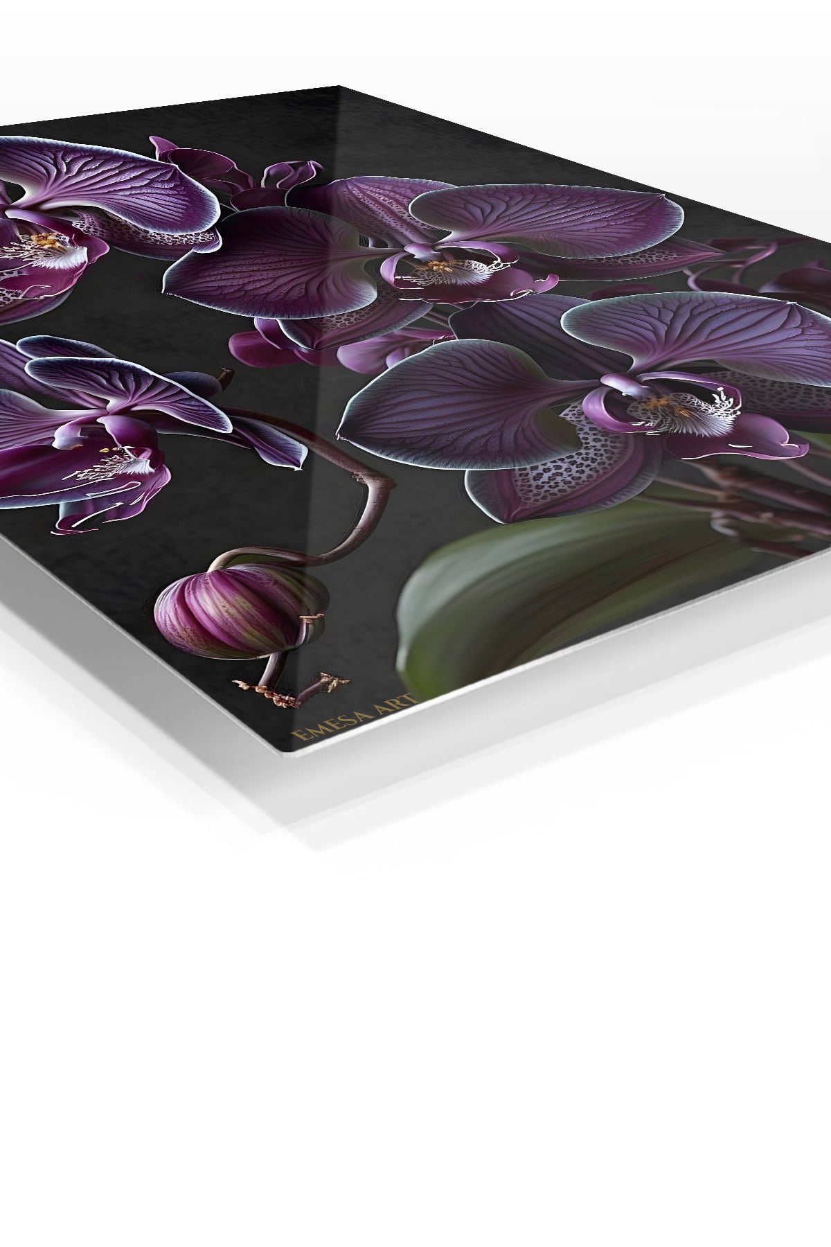 Velvet Purple Orchid Cascade premium metal wall art – angled view