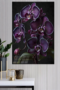 Velvet Purple Orchid Cascade metal wall art displayed in a modern interior