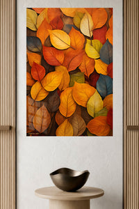 Autumn Leaf Tapestry metal wall art displayed in a modern interior