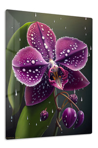 Rain-Kissed Purple Orchid premium metal wall art – front view