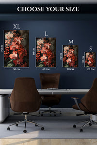 EMESA metal wall art size comparison guide for Dusky Orchid Cascade