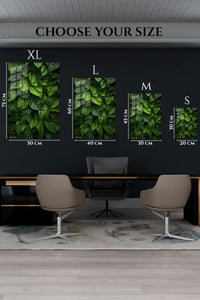 EMESA metal wall art size comparison guide for Rain-Kissed Tropical Leaves