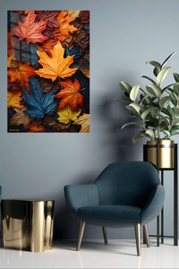 Autumn Maple Leaf Tapestry metal wall art displayed in a contemporary living space