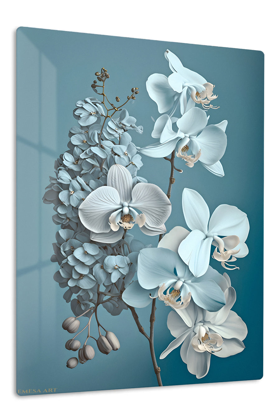 Ivory Orchid Cascade premium metal wall art – front view