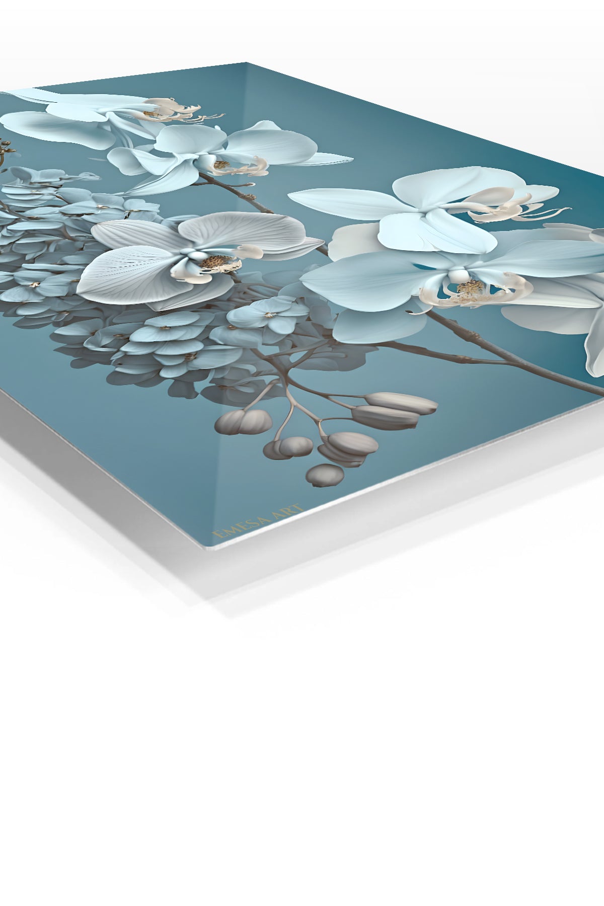 Ivory Orchid Cascade premium metal wall art – angled view