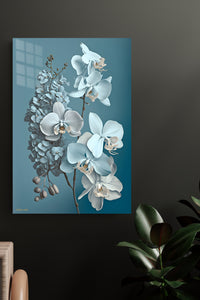 Ivory Orchid Cascade metal wall art displayed in a modern interior