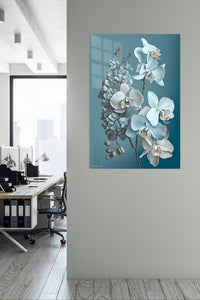 Ivory Orchid Cascade metal wall art displayed in a contemporary living space