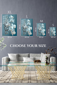 EMESA metal wall art size comparison guide for Ivory Orchid Cascade
