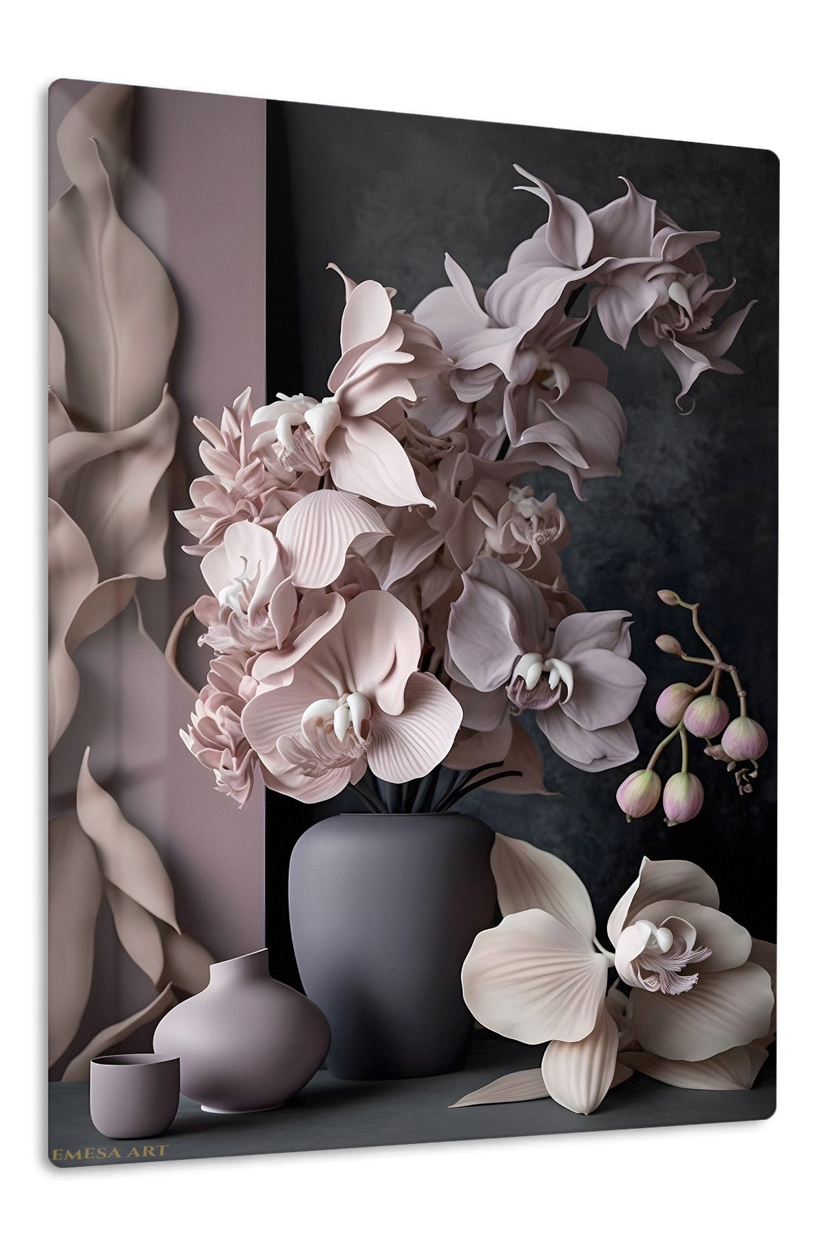 Blush Orchid Still Life premium metal wall art – front view