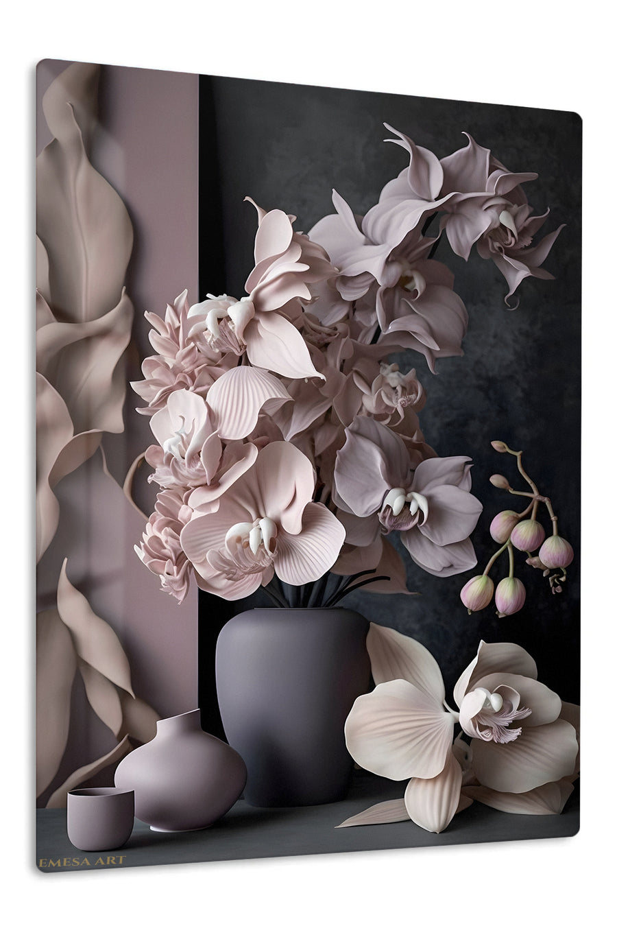 Blush Orchid Still Life premium metal wall art – front view